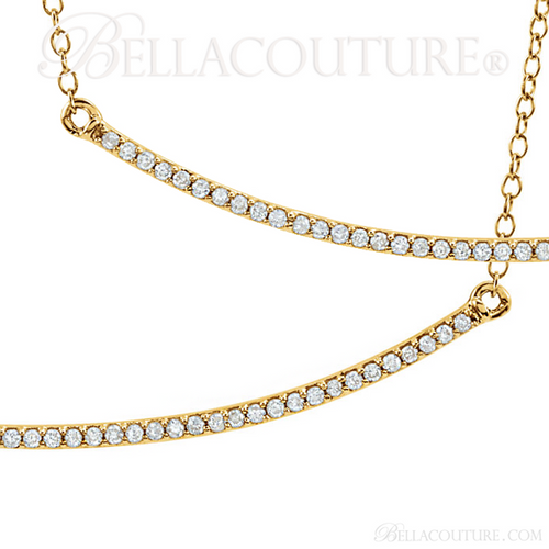 (NEW) BELLA COUTURE ZOE Pave' Diamond 14K White Gold Bar Necklace with Chain ~ 18" - 16" (Adjustable Length)