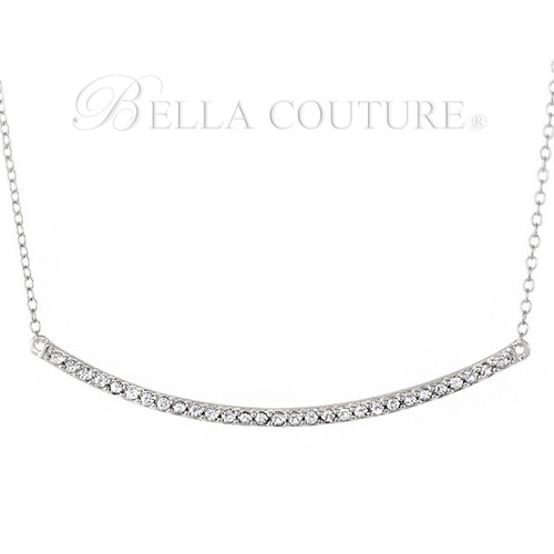 (NEW) BELLA COUTURE ZOE Pave' Diamond 14K White Gold Bar Necklace with Chain ~ 18" - 16" (Adjustable Length)