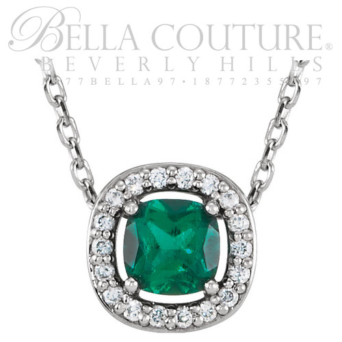 (NEW) BELLA COUTURE 14k White Gold Antique Square Faceted Chatham Emerald 1/10 CT Diamond Earrings