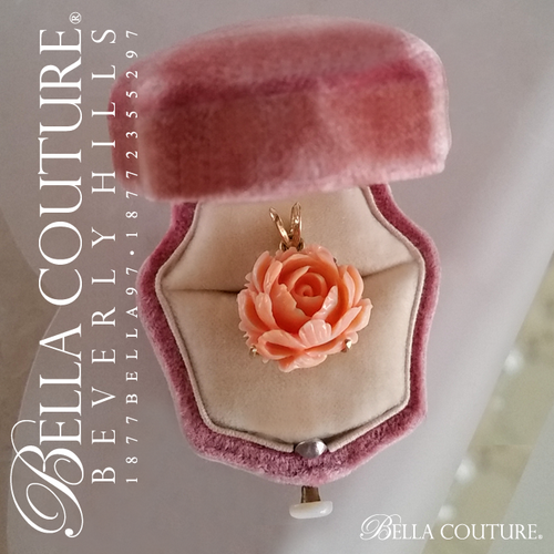 SALE PENDING! (ANTIQUE) Rare Victorian Gorgeous Coral Carved Rose Flower 14K Yellow Gold Necklace Charm Pendant - Fine Jewelry (One of a Kind)
