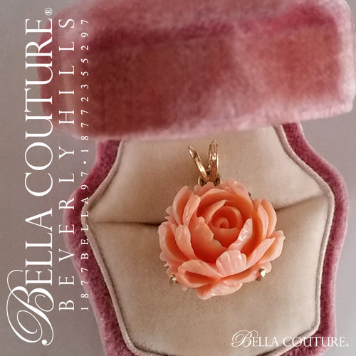 SALE PENDING! (ANTIQUE) Rare Victorian Gorgeous Coral Carved Rose Flower 14K Yellow Gold Necklace Charm Pendant - Fine Jewelry (One of a Kind)