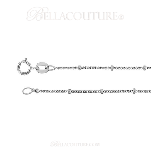 (NEW) BELLA COUTURE Fine (18") 14K Solid White Gold Beaded Curb Necklace Chain