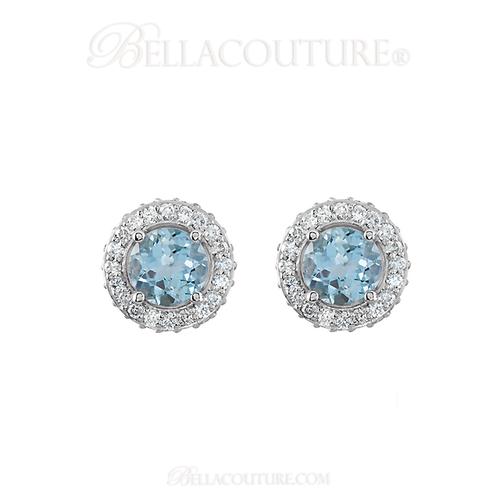 (NEW) Bella Couture Fine Aquamarine & 3/8 CT Diamond 14k White Gold Earrings