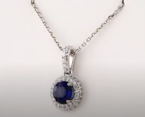 (NEW) Bella Couture Fine Sapphire & 1/4 CT Diamond 14k White Gold Pendant Necklace (18" Inches in Length)
