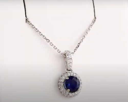 (NEW) Bella Couture Fine Sapphire & 1/4 CT Diamond 14k White Gold Pendant Necklace (18" Inches in Length)