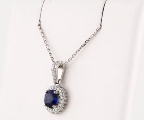 (NEW) Bella Couture Fine Sapphire & 1/4 CT Diamond 14k White Gold Pendant Necklace (18" Inches in Length)