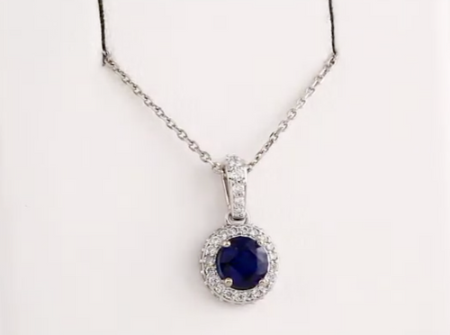 (NEW) Bella Couture Fine Sapphire & 1/4 CT Diamond 14k White Gold Pendant Necklace (18" Inches in Length)