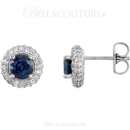 (NEW) Bella Couture Fine Sapphire & 1/4 CT Diamond 14k White Gold Pendant Necklace (18" Inches in Length)
