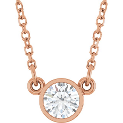 (NEW) Bella Couture Fine 1/4 CT Diamond 14k Rose Gold Solitaire Pendant With Chain Necklace (18" Inches)