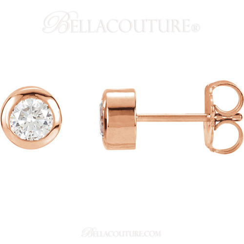(NEW) Bella Couture Fine 1/2 CT Diamond 14k Rose Gold Classic Stud Earrings