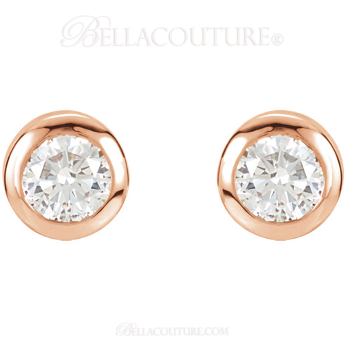 (NEW) Bella Couture Fine 1/2 CT Diamond 14k Rose Gold Classic Stud Earrings