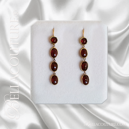 SALE PENDING! - (ANTIQUE) Rare Georgian French 7ct Garnet Victorian 14K 14CT Solid Gold Dangle Chandelier Drop Earrings Circa 1700s - early 1800s Fine Jewelry