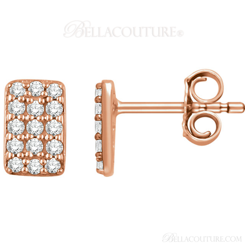 (NEW) Bella Couture CARA Gorgeous Brilliant Round 1/5CT Diamond 14k Yellow Gold Rectangle Earrings