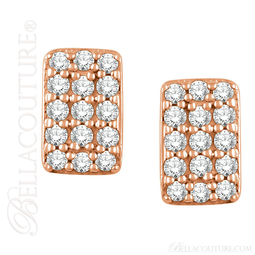(NEW) Bella Couture CARA Gorgeous Brilliant Round 1/5CT Diamond 14k White Gold Rectangle Earrings