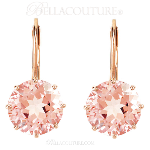 (NEW) Bella Couture Fine Gorgeous Brilliant Cut 7CT Pink Morganite 14k Rose Gold Lever Back Earrings (10MM)