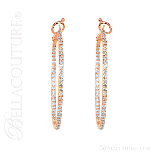 (NEW) BELLA COUTURE BETHANY Gorgeous Brilliant 2CT Pave' Diamond Inside/Out 14K Rose Gold Hoop Earrings