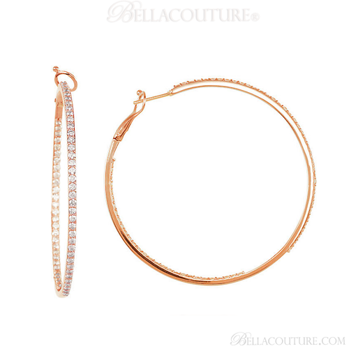(NEW) BELLA COUTURE BETHANY Gorgeous Brilliant 2.75CT Pave' Diamond Inside/Out 14K Rose Gold Hoop Earrings