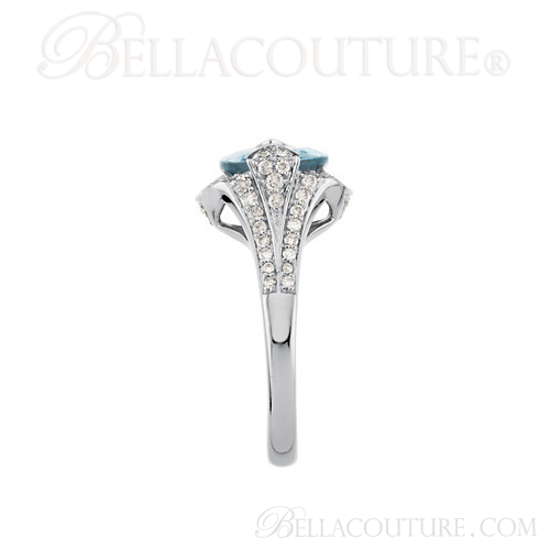 (NEW) BELLA COUTURE HAMPTON Collection Gorgeous Brilliant Aquamarine & 1/2CT Diamond 14K White Gold Ring (11x9mm)