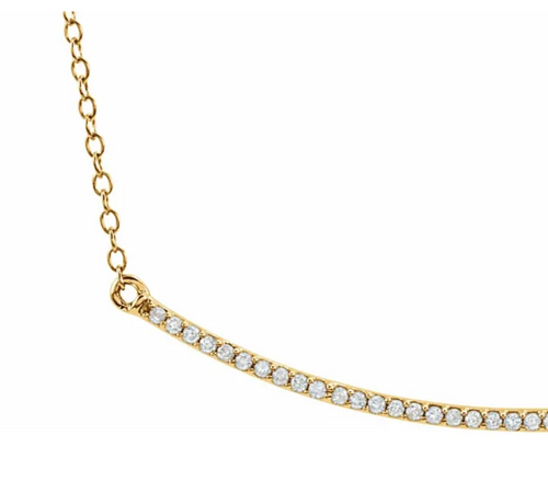 (NEW) BELLA COUTURE ZOE Pave' Diamond 14K Yellow Gold Bar Chain Necklace 18" - 16" (Adjustable Length)
