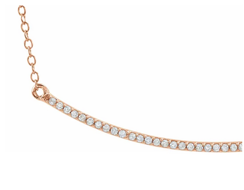 (NEW) BELLA COUTURE ZOE Pave' Diamond 14K Yellow Gold Bar Chain Necklace 18" - 16" (Adjustable Length)