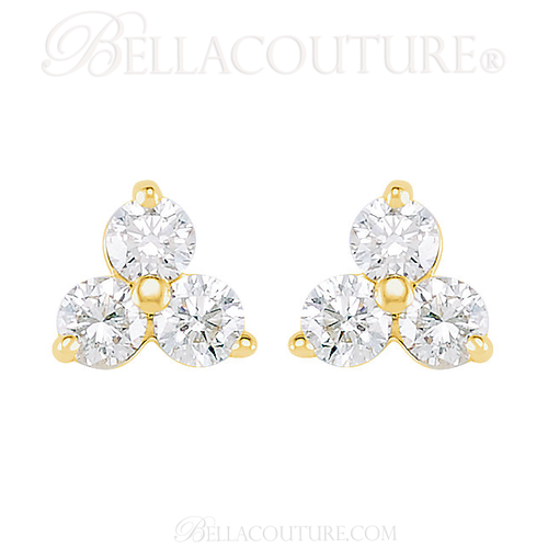 (NEW) BELLA COUTURE DEMI Gorgeous Fine Three-Stone Diamond 14K Yellow Gold Earrings (1/3 ct. tw.)