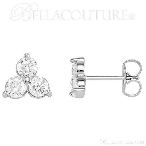 (NEW) BELLA COUTURE DEMI Gorgeous Fine Three-Stone Diamond 14K White Gold Earrings (1 ct. tw.)