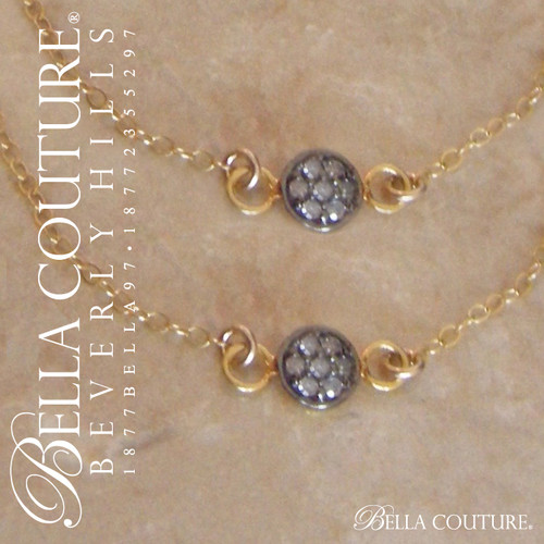 (NEW) BELLA COUTURE LUCKY SEVEN Limited Edition Designer Etruscan 14K Yellow Gold Pave' Diamond Chain Bracelet (Adjustable) (From 7.5", 7" to 6.5" Inches in Length)