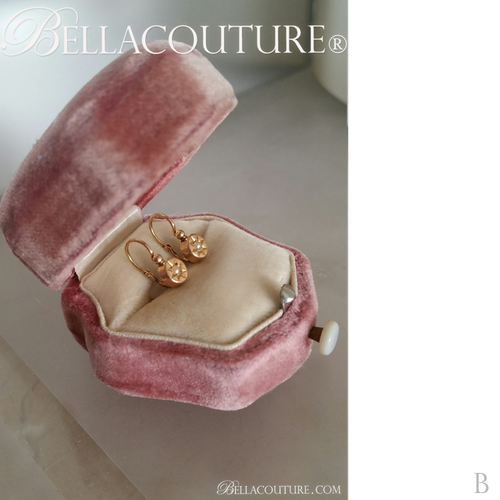 SOLD! - (ANTIQUE) Rare French Georgian Victorian 18K 18Ct Solid Rose Gold Dainty White Seed Pearl Earrings