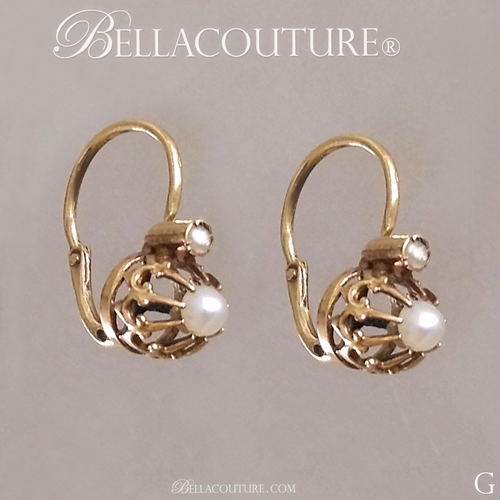 SOLD! - (ANTIQUE) Rare French Georgian Victorian 14K 14Ct Solid Yellow Gold White Seed Pearl Earrings