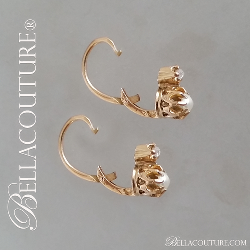 SALE PENDING! - (ANTIQUE) Rare French Victorian 18K 18CT Solid Yellow Gold White Pearl Diamond Paste Earrings