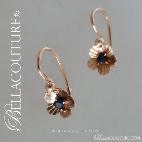 SOLD! - (ANTIQUE) Gorgeous Rare French Floral Flower Figural Etched Genuine Natural Blue Sapphire Gemstone Victorian 18K 18Ct Solid Rose Gold Earrings - Circa 1838 - Fine Jewelry (One of a Kind)