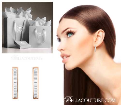 (NEW) BELLA COUTURE Le FEMME Gorgeous Fine Baguette Diamond Vertical Bar 14K Rose Gold Earrings (1/2 ct. tw.)