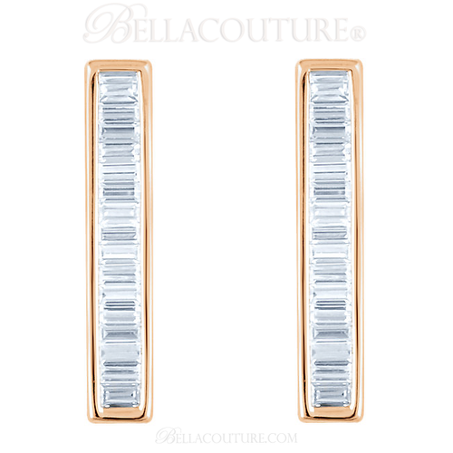 (NEW) BELLA COUTURE Le FEMME Gorgeous Fine Baguette Diamond (1/2 CT) Vertical Bar 14K Rose Gold Pendant Necklace (18" - 16" Adjustable Length)
