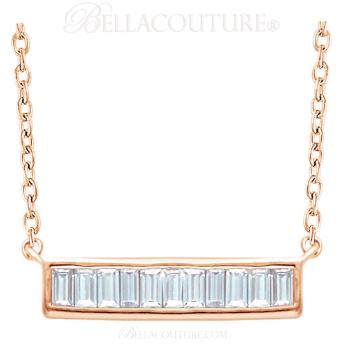 (NEW) BELLA COUTURE Le FEMME Gorgeous Fine Baguette Diamond (1/4 CT) Vertical Bar 14K Rose Gold Pendant Necklace (18" - 16" Adjustable Length)