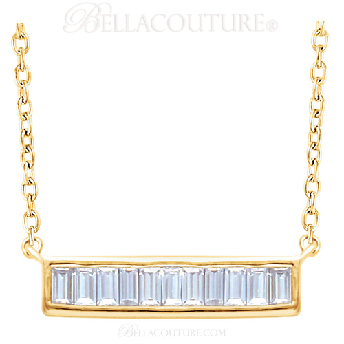 (NEW) BELLA COUTURE Le FEMME Gorgeous Fine Baguette Diamond (1/4 CT) Vertical Bar 14K Yellow Gold Pendant Necklace (18" - 16" Adjustable Length)
