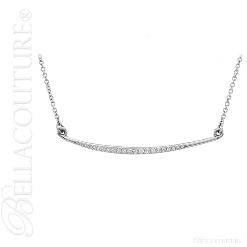 (NEW) BELLA COUTURE CASCADE Gorgeous Fine Diamond (1/8 CT) Vertical Curved Bar 14K White Gold Pendant Necklace (18" in Length)