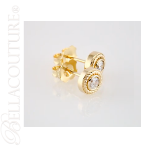 (NEW) BELLA COUTURE SOHO Gorgeous Fine 1/4 CT Diamond 14K Yellow Gold Rope Post Earrings