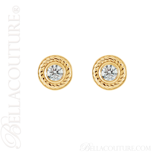 (NEW) BELLA COUTURE SOHO Gorgeous Fine 1/4 CT Diamond 14K Yellow Gold Rope Post Earrings