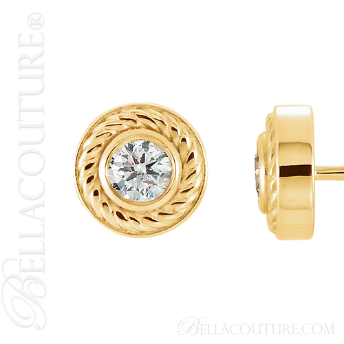 (NEW) BELLA COUTURE SOHO Gorgeous Fine 1/4 CT Diamond 14K Yellow Gold Rope Post Earrings