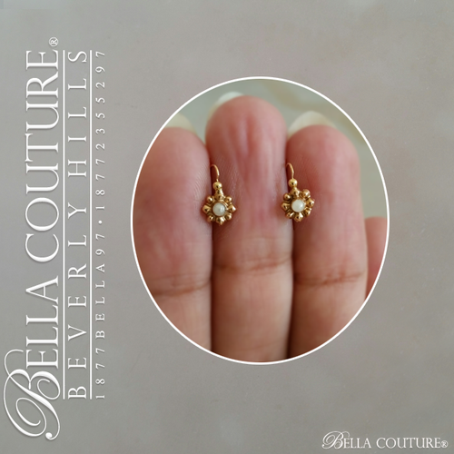 SOLD! - (ANTIQUE) Gorgeous Antique Victorian Dainty White Natural Freshwater Cultured Pearl 18K Yellow & Rose Gold Flower Earrings c.1838