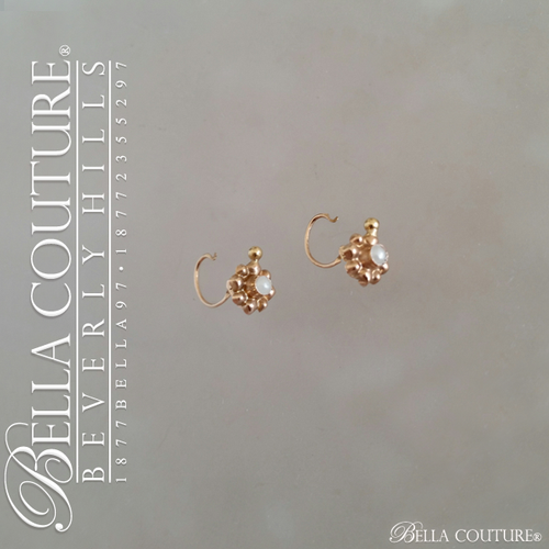 SOLD! - (ANTIQUE) Gorgeous Antique Victorian Dainty White Natural Freshwater Cultured Pearl 18K Yellow & Rose Gold Flower Earrings c.1838