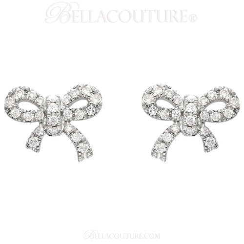 (NEW) BELLA COUTURE LE PETITE BOW Gorgeous Fine (23) Diamond 14K White Gold Necklace (1/6 ct. tw.)(18" in Length)