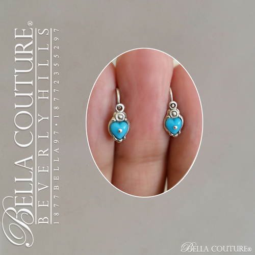 SOLD! - (ANTIQUE) Gorgeous Fine VIctorian Rare Silver Turquoise Paste Heart Earrings