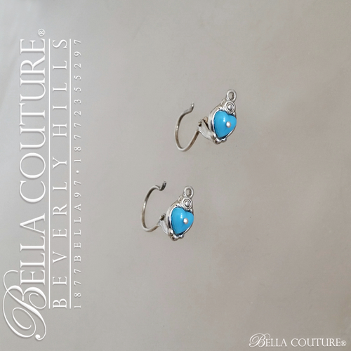 SOLD! - (ANTIQUE) Gorgeous Fine VIctorian Rare Silver Turquoise Paste Heart Earrings