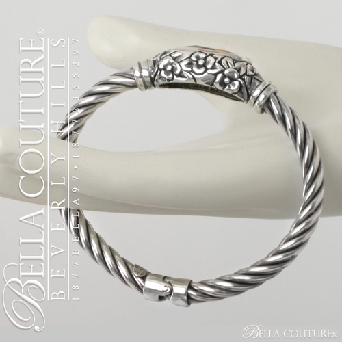 SOLD! (VINTAGE) Gorgeous Fine Natural Citrine Gemstone Italy 925 Sterling Silver Hinged Bangle Bracelet - (ONE OF A KIND) 