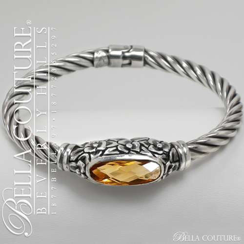 SOLD! (VINTAGE) Gorgeous Fine Natural Citrine Gemstone Italy 925 Sterling Silver Hinged Bangle Bracelet - (ONE OF A KIND) 