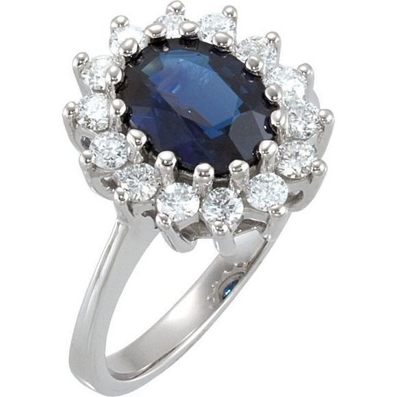 (NEW) BELLA COUTURE BALMAN EXQUISITE BLUE SAPPHIRE 1/2 CT DIAMOND 14K WHITE GOLD ENGAGEMENT / ANNIVERSARY RING ($3500)