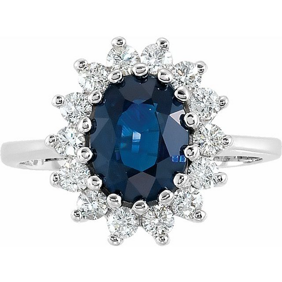 (NEW) BELLA COUTURE BALMAN EXQUISITE BLUE SAPPHIRE 1/2 CT DIAMOND 14K WHITE GOLD ENGAGEMENT / ANNIVERSARY RING ($3500)