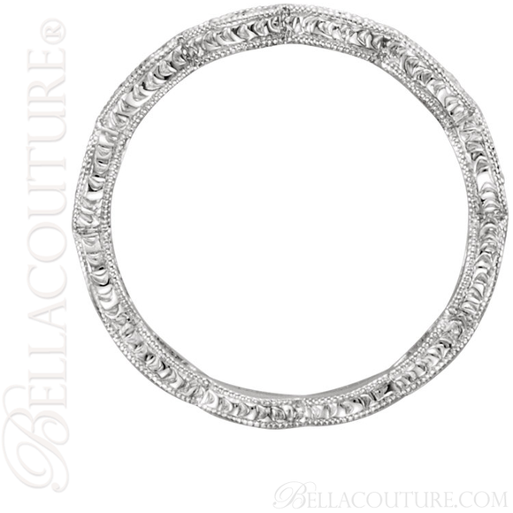 (NEW) BELLA COUTURE FINE GORGEOUS ANTIQUE STYLE GENUINE BLUE SAPPHIRE GEMSTONE 14K WHITE GOLD STACKABLE ANNIVERSARY ETERNITY RING BAND (1/8 CT. TW.)