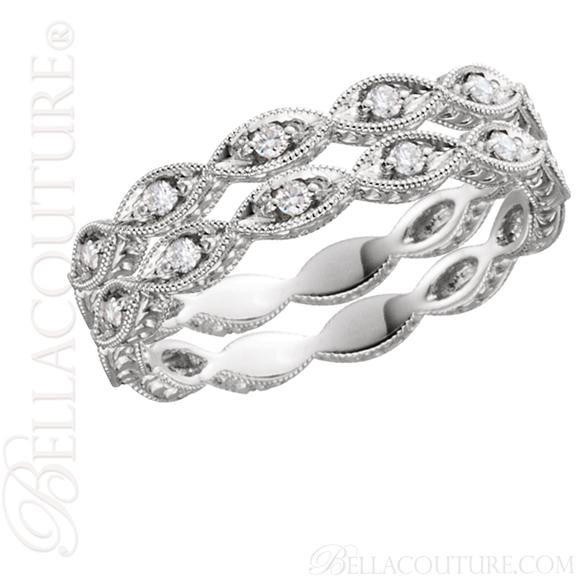 (NEW) BELLA COUTURE FINE GORGEOUS ANTIQUE STYLE GENUINE BLUE SAPPHIRE GEMSTONE 14K WHITE GOLD STACKABLE ANNIVERSARY ETERNITY RING BAND (1/8 CT. TW.)